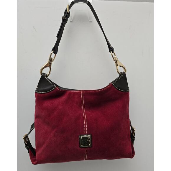Dooney & Bourke Suede Hobo/Shoulder Handbag Purse Red Satchel Leather Strap - Picture 5 of 15